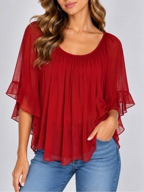 Basically Me Red Sheer‎ Top